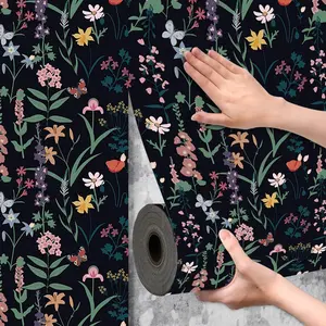 Background Floral Wallpaper Roll, Removable Waterproof Wall Sticker, Easy Peel & Stick Decor for Bedroom Living Room Kitchen