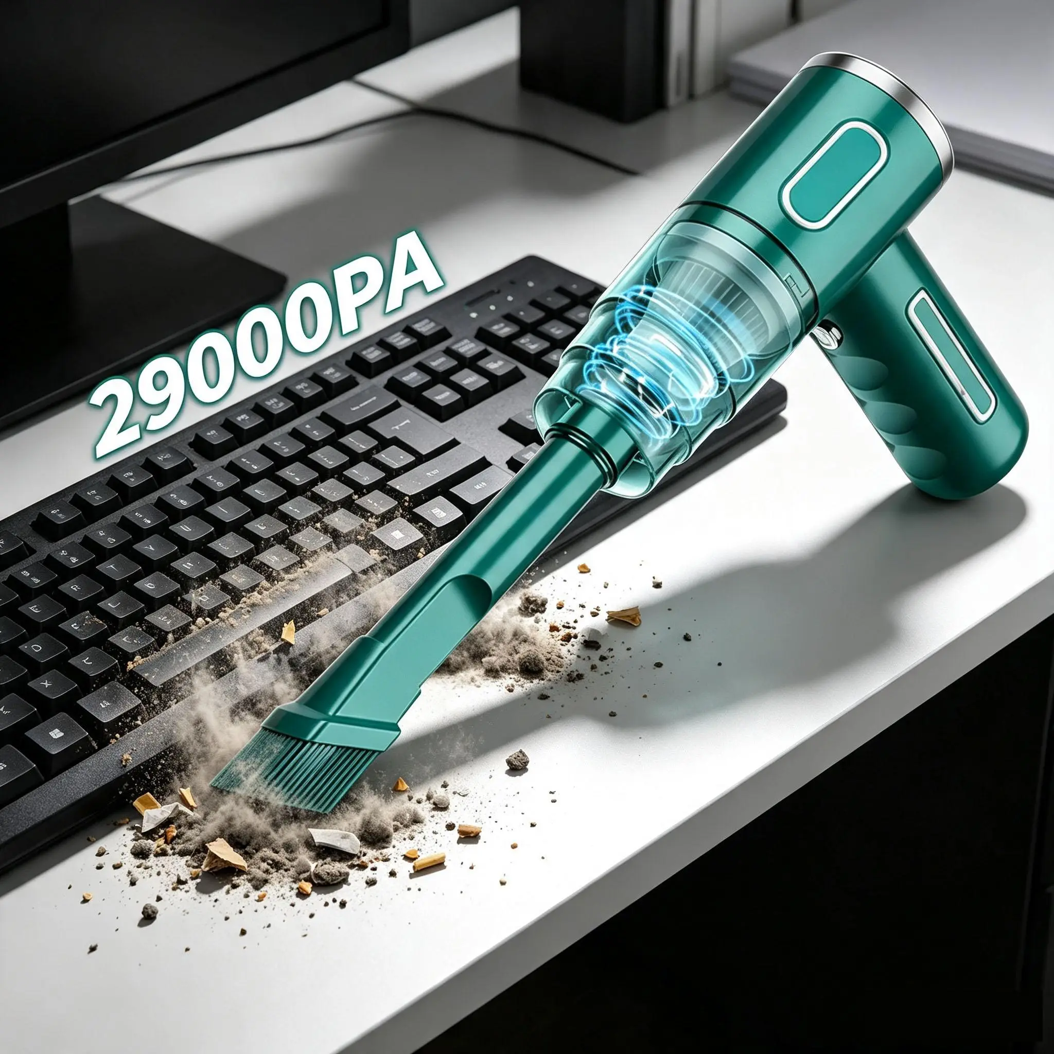 Cordless Hand Vacuum, 0.3kg Lightweight Wet-Dry Cleaner with 29000PA Suction, Washable HEPA Filter, USB-Rechargeable, 20-30 Mins Working Time, Multi-Nozzle for Indoor Recreation Vehicle & Household Tidying