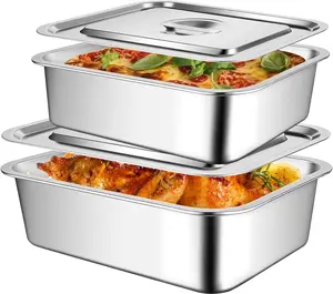 2 Pack 4 Inch Extra Deep Lasagna Baking Pan Set with Lids, 11"x14.2" 7.4qt & 8.6"x12.5" 4qt Rectangular Stainless Steel Nonstick Roasting Pans Deep Baking Dish Set for Oven