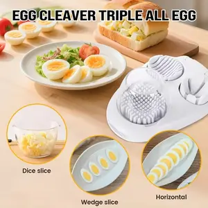 3-in-1 Heavy Duty Stainless Steel Egg Slicer & Chopper - Multi-Function Kitchen Tool for Hard Boiled Eggs, Strawberries, Mushrooms, Cherry Tomatoes - Durable PP Material