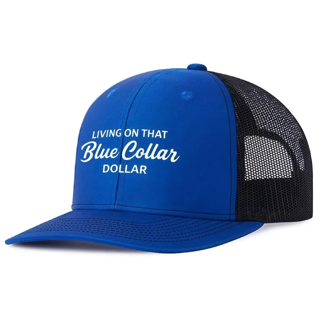 Living On That Blue CollarHat BreathableMesh Back, Lightweight & Stylish for Fit& Outdoor Sport Black Snapback Moisture-Wicking Sweatband &Breathable Design - Unisex All-Season Hatfor Sports, Outdoor, Fishing