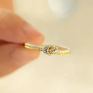 Elegant Silver/Gold Plated Two-toned Twisted Knot Creative Ring (Size 6-10)