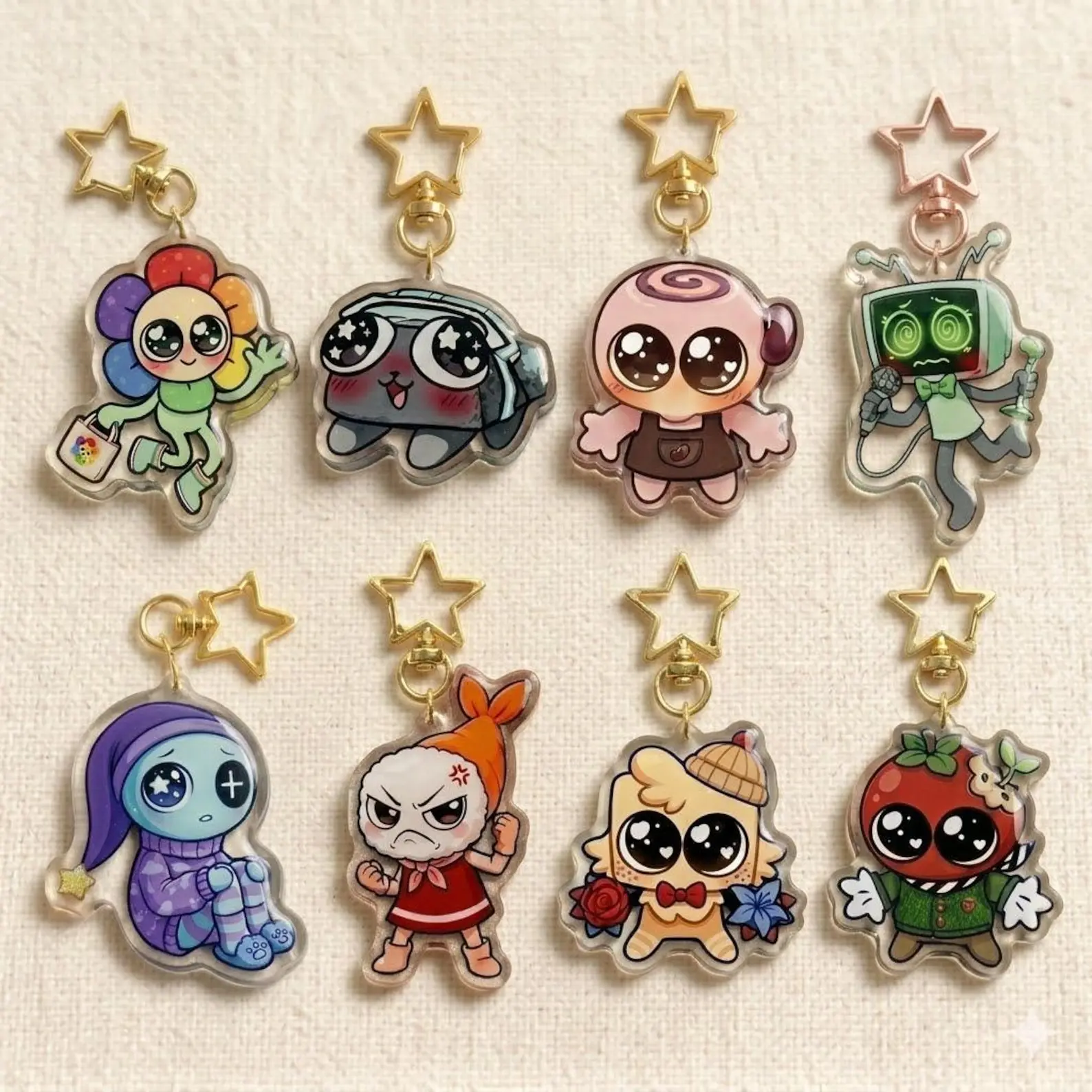 Dandy's World Acrylic Keychain, Dandys World Double Side, Brightney, Gigi, Glisten, Flutter, Poppy, Shrimpo, Connie, Trending keychian