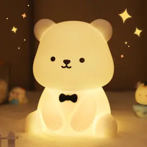 Cute Bear Night Light, Soft Silicone LED Lamp with 8 Color Changing Lights, Touch Control Bedside Light, Kids Bedroom Decor, Birthday & Christmas Gift for Kids & Girls
