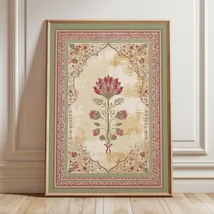 Mughal Floral Arch Print, Indian Wall Art, Oriental Botanical Poster, Jaipur Palace Fresco Design, Heritage Home Decor