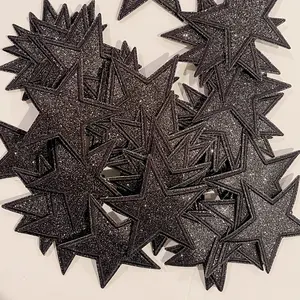 Iron on Patches, Applique Patches, Embroidery Patches, Star Patches, Glittering Iron Patches, Black Star Patches