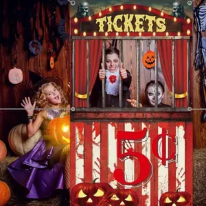 Halloween Horror Carnival Photo Prop Door Cover, Selfie Stand Party Decoration, Bloody Circus Background Banner, Indoor Outdoor Party Supplies