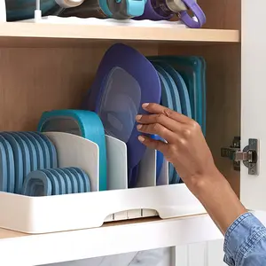 Container lid storage organizer, plastic lid rack for cabinets, kitchen/storage room organizer, suitable for organizing plastic lids in kitchen cabinets and drawers