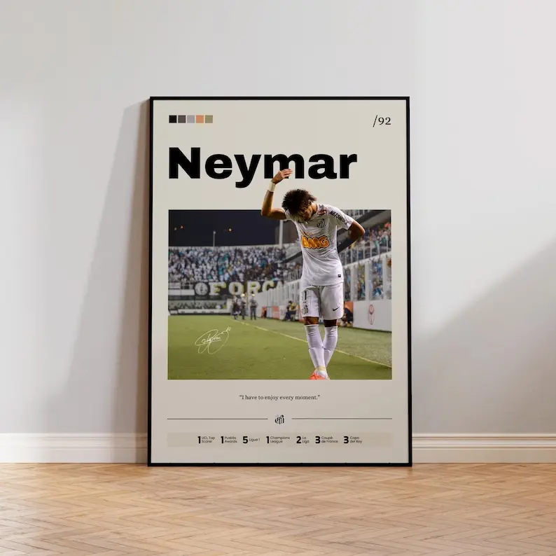 Neymar Poster, Neymar Soccer Print Decor, Santos FC Poster, Neymar Santos Print, Sports Wall Art, Neymar Fan Gift Decoration