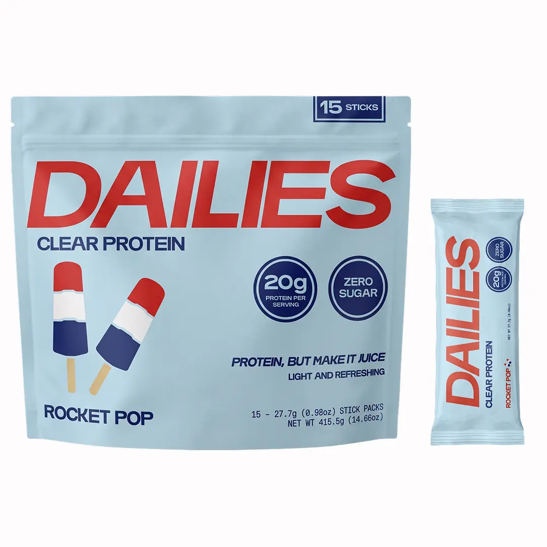 Dailies Clear Protein Rocket Pop - 40% Daily Protein - 15 Stick Packs - 0g Sugar - 0g Lactose