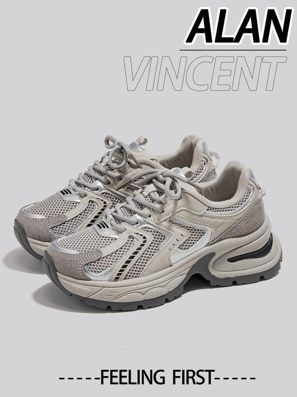 New Thick Sole Dad Shoes Fashion Casual Sporty Women's Breathable Height Increasing Sneakers, Round Toe, Low Top, All Seasons