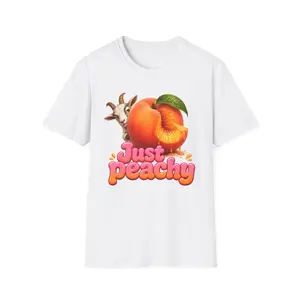 Just Peachy Goat Shirt – Funny Peach Graphic Tee, Cute Farm Animal T-Shirt, Juicy Fruit Pun Design, Trendy TikTok Aesthetic Apparel, Gift for Women & Men