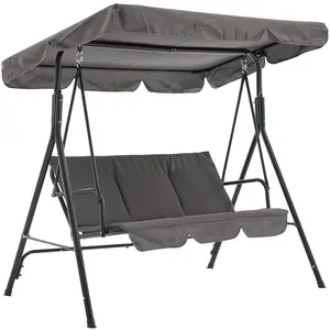 Garvee 3-Seat Outdoor Patio Swing Chair with Adjustable Canopy – Heavy-Duty Steel Frame, Breathable Textilene, Armrests, Weather-Resistant for Garden, Backyard, Deck, Poolside