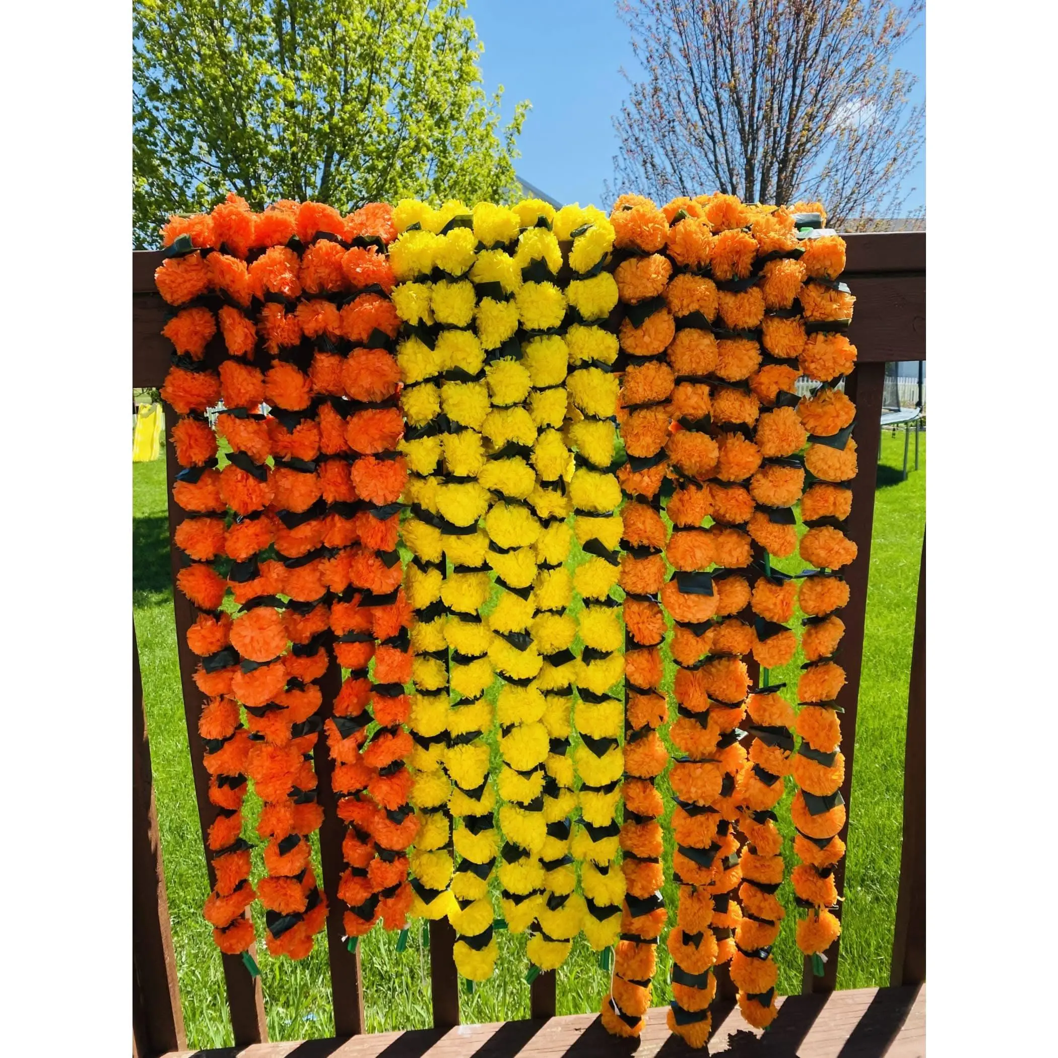 Sacred Marigold Mango Leaf Strings | Fluffy Artificial Garland for Diwali, Pooja, Wedding | 4.5ft Decorative Backdrop (Cherished Traditions)
