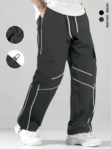 Striped Print Drawstring Waist Sports Pants, Comfortable Casual Pants for Daily Wear, Breathable Sportswear for All Seasons