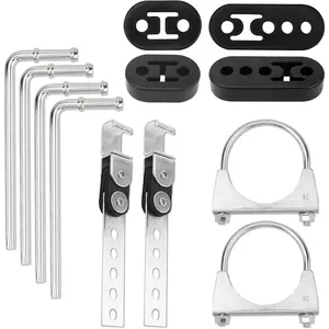 3" Exhaust Hangers Kit 12PC - 360° Swivel Clamps with Adjustable 2/4 Hole Brackets & 9.5" Bend Rods, Zinc Coated Complete Set for Muffler Pipe