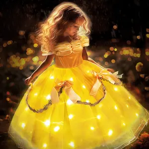 UPORPOR Light Up Halloween Costume for Girls Princess Dress Kid Fairy Dress Up Clothes, Pumpkin Yellow