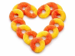 Albanese Peach Gummi Rings 8 oz bag Snack Chewy Candy Sweet Fruit Flavored Gummy