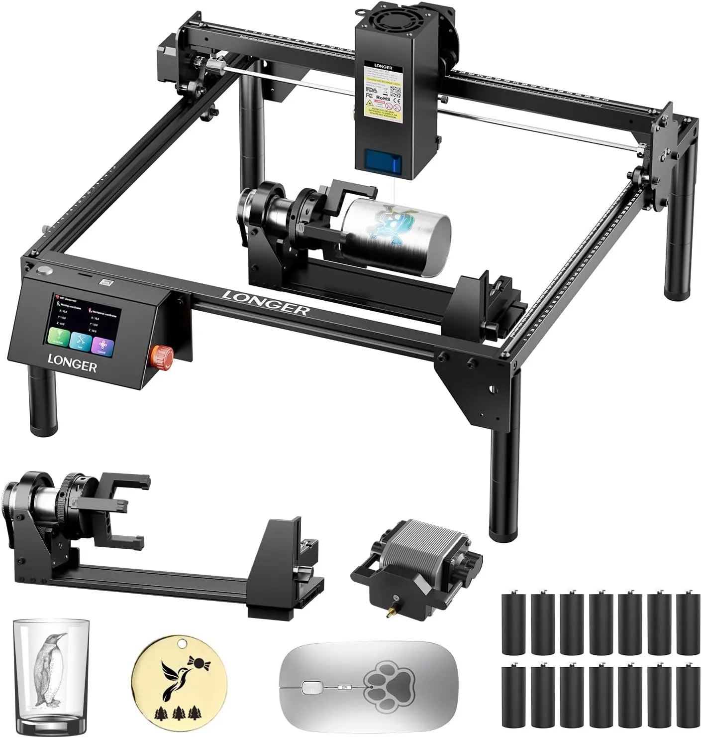 Longer RAY5 20W Output Laser Engraver & Cutter, Desktop DIY Power Tool with Safety Protection, Air Assist, 3-in-1 Roller, WiFi, TF Card, 24000mm/min Speed for Wood, Leather, Acrylic & Personalized Gifts