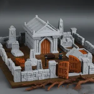 42pcs 28mm Dnd Miniature Cemetery Terrain Set, 3D Printed Plastic Scenery Bundle, Crypts, Tombstones, Fences for Tabletop Rpg Games, Gravestone Decor