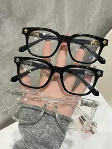 Fashion Square Flat Mirror Set, Luxurious Cross Design, Unisex Blue Light Blocking Glasses, Lightweight Stylish Eyewear