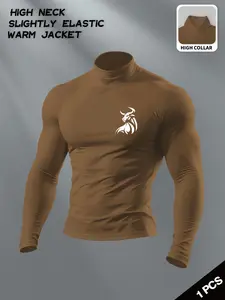 Men's High Neck Slim-Fit Warm Top with Bull Head Graphic for Modern Guys, Strength-Inspired Aesthetic Layering Essential, Timeless Wardrobe Staple for Cold Weather, Gym Sessions, Daily Commutes & Casual Stylish Outfits, Gym Tees