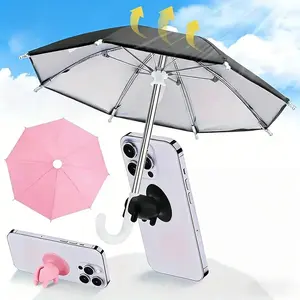 Portable Mini Phone Sunshade Umbrella, Ultra Small Rainproof Photography Prop, Includes Back Suction Cup Stand, UV Protection Cover
