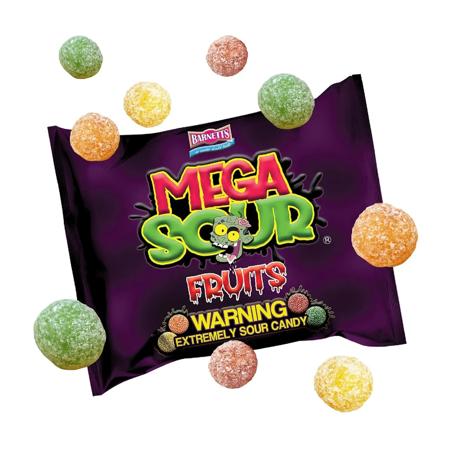 Barnetts Mega Sour Natural Fruity Burst Novelty Candy 104g - Gluten-Free Handmade Hard Snack by Barnett Confectioners Ltd with 20-Second Sour Coating - Gifting for Adults, Party Bags, Sharing Bag