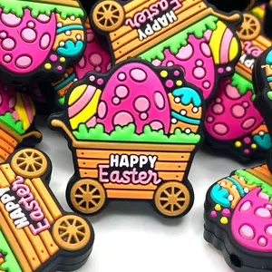 1pc Happy Easter 5.0 Silicone Focal Beads - Easter Egg Crafting DIY Supplies for Beaded Pens Keychain Beads