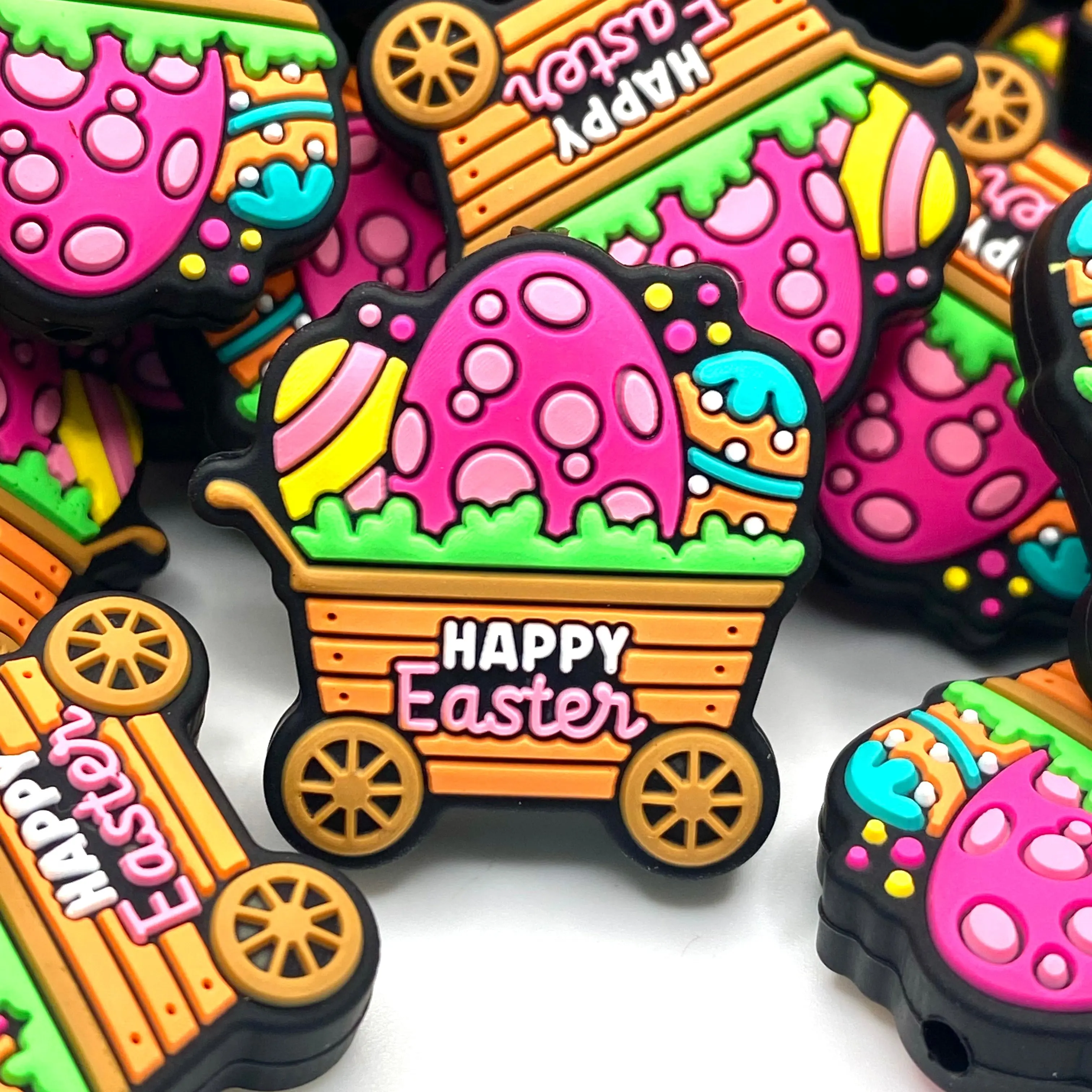 1pc Happy Easter 5.0 Silicone Focal Beads - Easter Egg Crafting DIY Supplies for Beaded Pens Keychain Beads