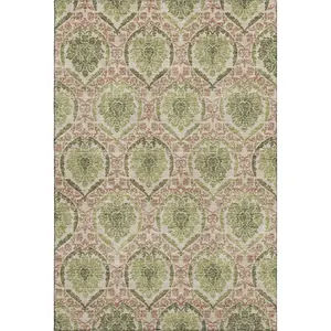 HomeRoots 666155 10 x 14 ft. Olive Green & Copper Medallion Washable Machine Made Rectangle Area Rug with UV Protection