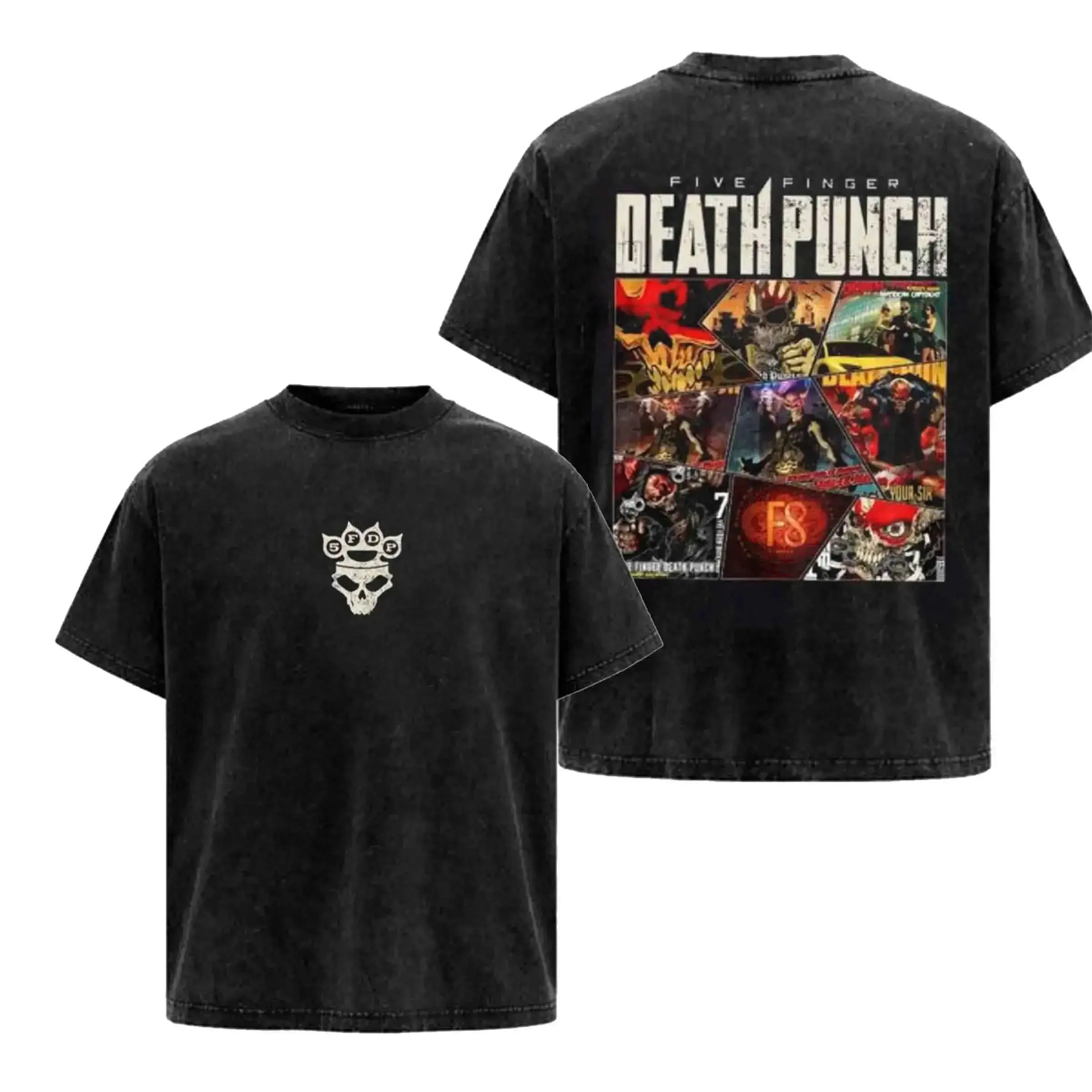 [FREE SHIP] DEATH PUNCH FFDP Discography Graphic Tee, Heavy Metal Album Art Shirt, Vintage Rock Style, Unisex Oversized Tee