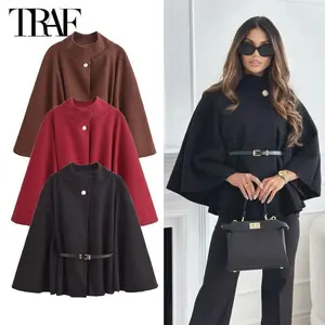 Belt Poncho Capes Women Black Cloaks Winter Coats Woman 2025 Bat Sleeve Cape Coats for Women Fashion Women's Cape Jacket