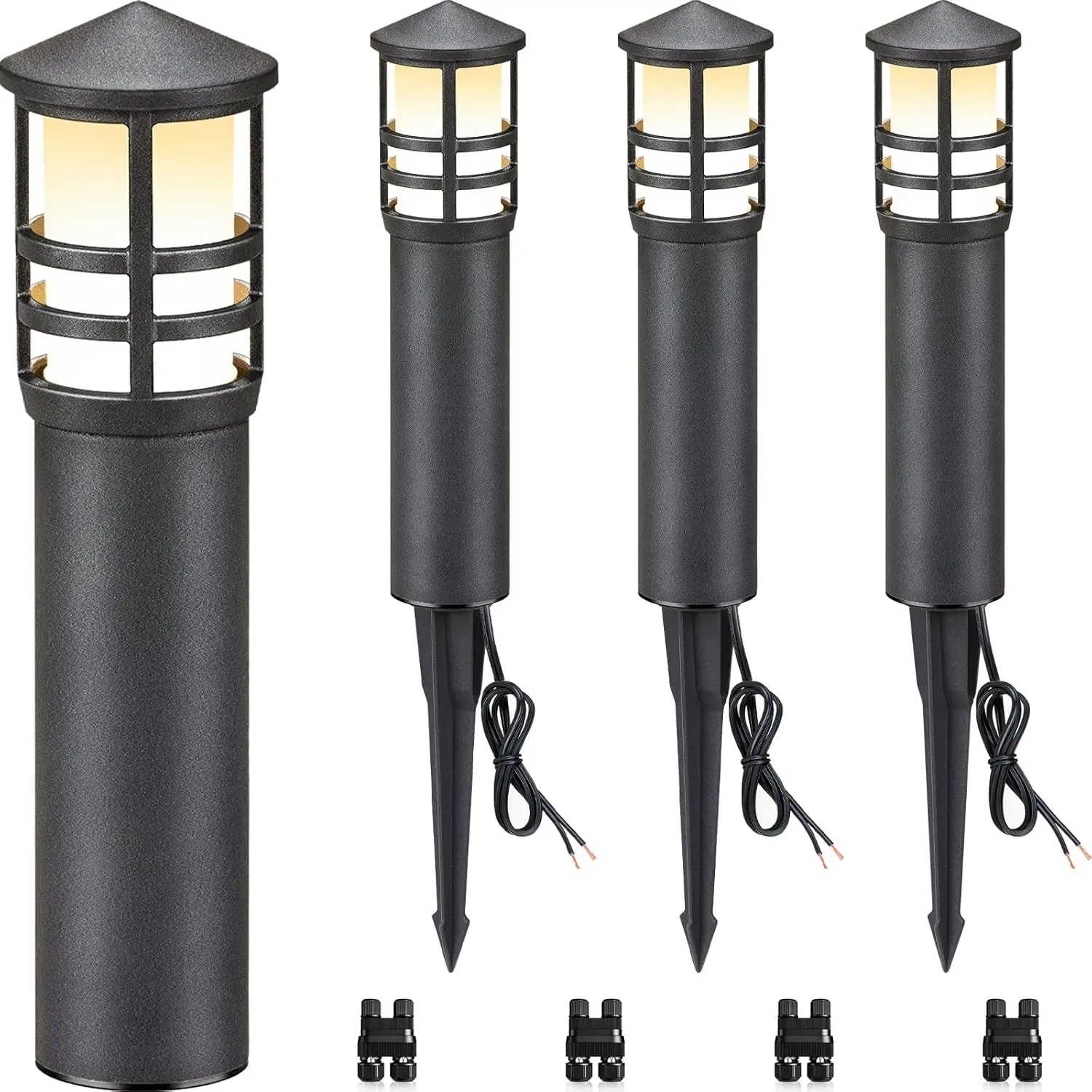 4-Pack Low  Pathway Lights 3W 3000K 12-24V LED Landscape Bollard Path Lights with Connectors CRI 90+  Outdoor Landscape Lighting for Walkway Yard Garden, ETL Listed Cord