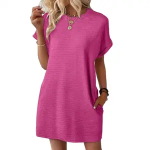 Vista X 2025 Summer New Loose Round Neck Pocket Solid Color Short Sleeve Dress for Women