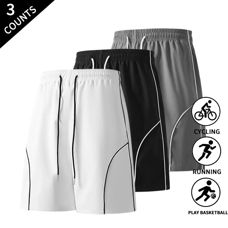Summer Vibes 3-Pack Men’s Knee-Length Basketball Shorts — Drawstring, Loose Athletic Shorts for Running, Cycling, Gym Training, and Summer Casual Sports
