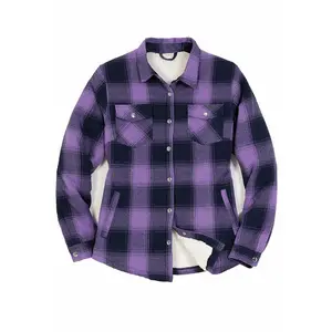 Womens Snap Plaid Flannel Jacket, Sherpa-Lined Shacket Pockets Shirt Outdoor Coats leather jacket women graphic jackets