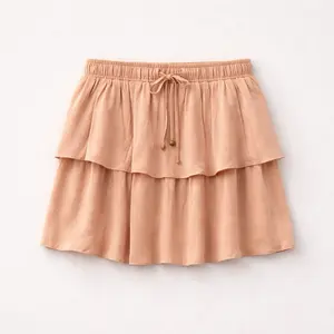 This is a Forever 21 peach-colored ruffled tiered skirt with a high-waist drawstring design. Size M