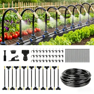 Automatic Drip Irrigation Kit - 50 Feet, Tool-Free Quick Connectors, 15 Copper Mist Nozzles, 360° Bendable Heads, Garden, Greenhouse, Lawn