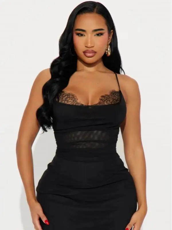 Champagne Giggles Mesh Mini Dress - Black