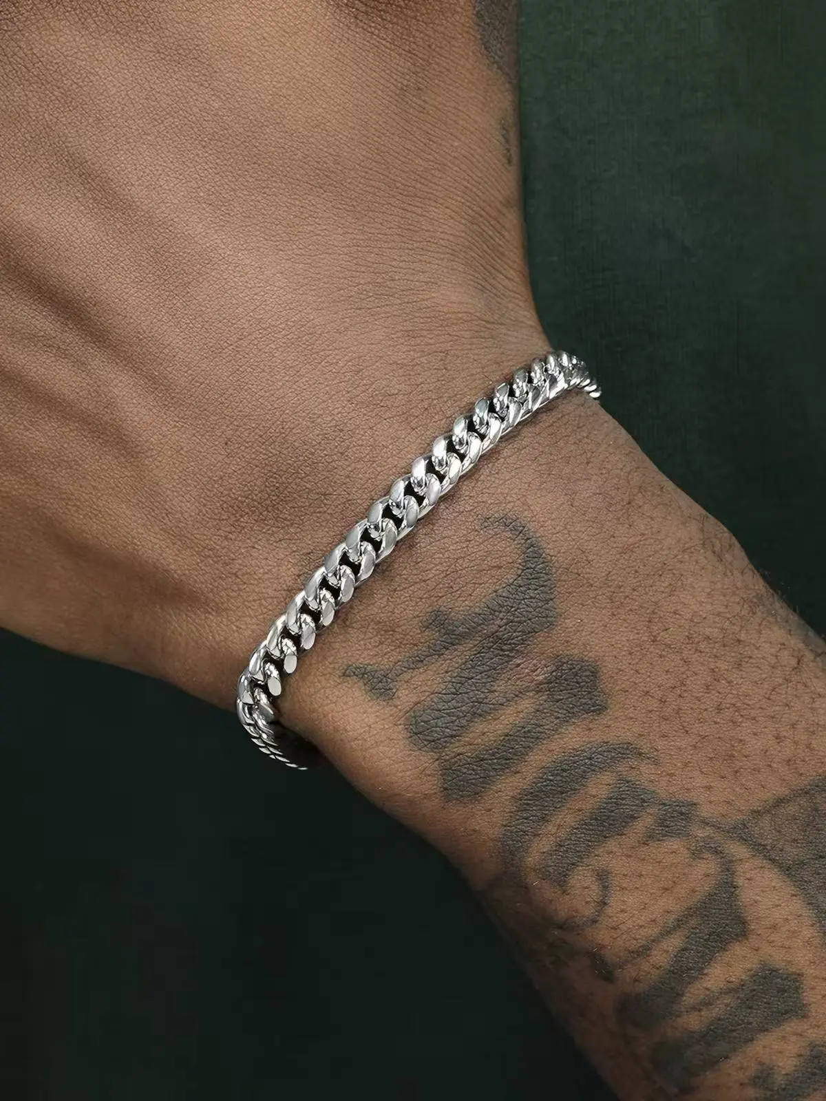 S036 Waterproof Silver Cuban Bracelet No Fade Streetwear Jewelry For Him Her