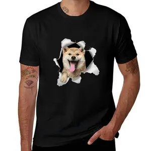 3D Realistic Shiba Inu Rip Through Graphic Tee - Happy Dog Lover Portrait T-Shirt - Shipped from NY