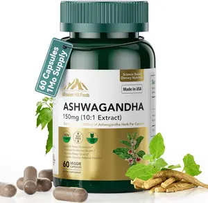 Ashwagandha Supplements with 150 mg of Extract(1500mg Herbs) for Energy Support Occasional Sleeplessness, Organic Ashwagandha Capsules for Men & Women