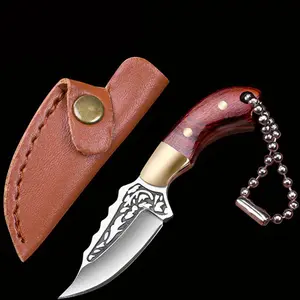 Mini Straight Knife Sharp Micro Portable Keychain Pendant, Colorful Wood Handle, Ideal for Unboxing and Package Opening, Compact Pocket Knife, Versatile Tool
