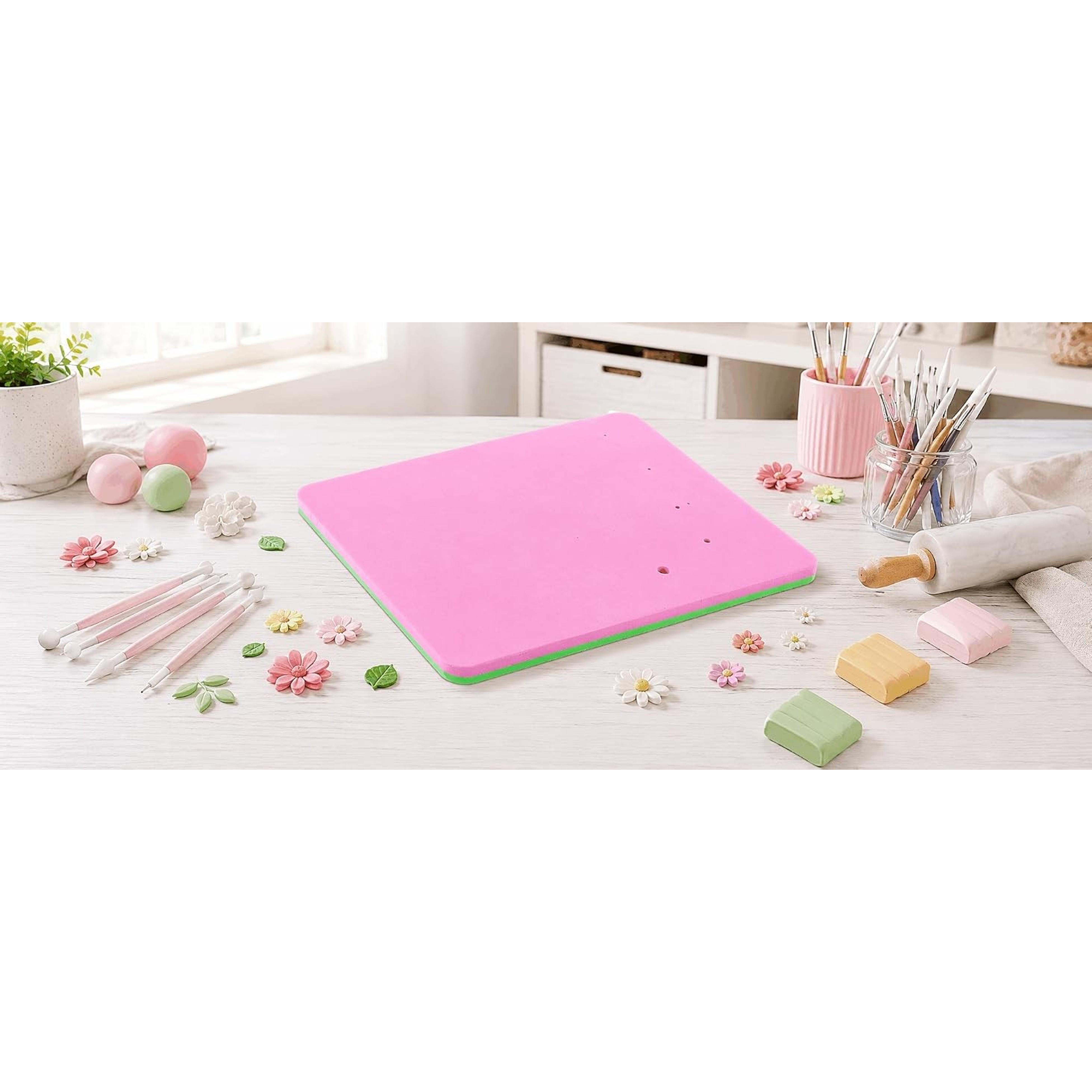 Fondant Foam Pad with 5 Holes Silicone Mat for Cake Decorating Rolling Pin & Clay Tools Perfect for Fondant Gum and Air Dry Clay Crafts