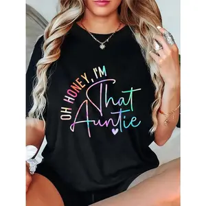 100% Cotton Unisex Women I'm That Auntie Heart Tie Dye Aunt To Be Gift T-Shirt Casual Top