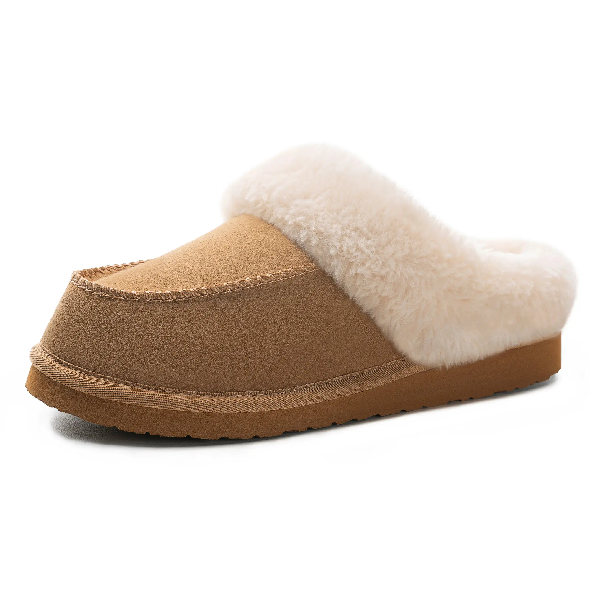FITORY Women's House Slippers, Casual Suede Slide-On Footwear with Warm Faux Fur Lining, Memory Foam and an Indoor Outdoor Non-Slip EVA Sole