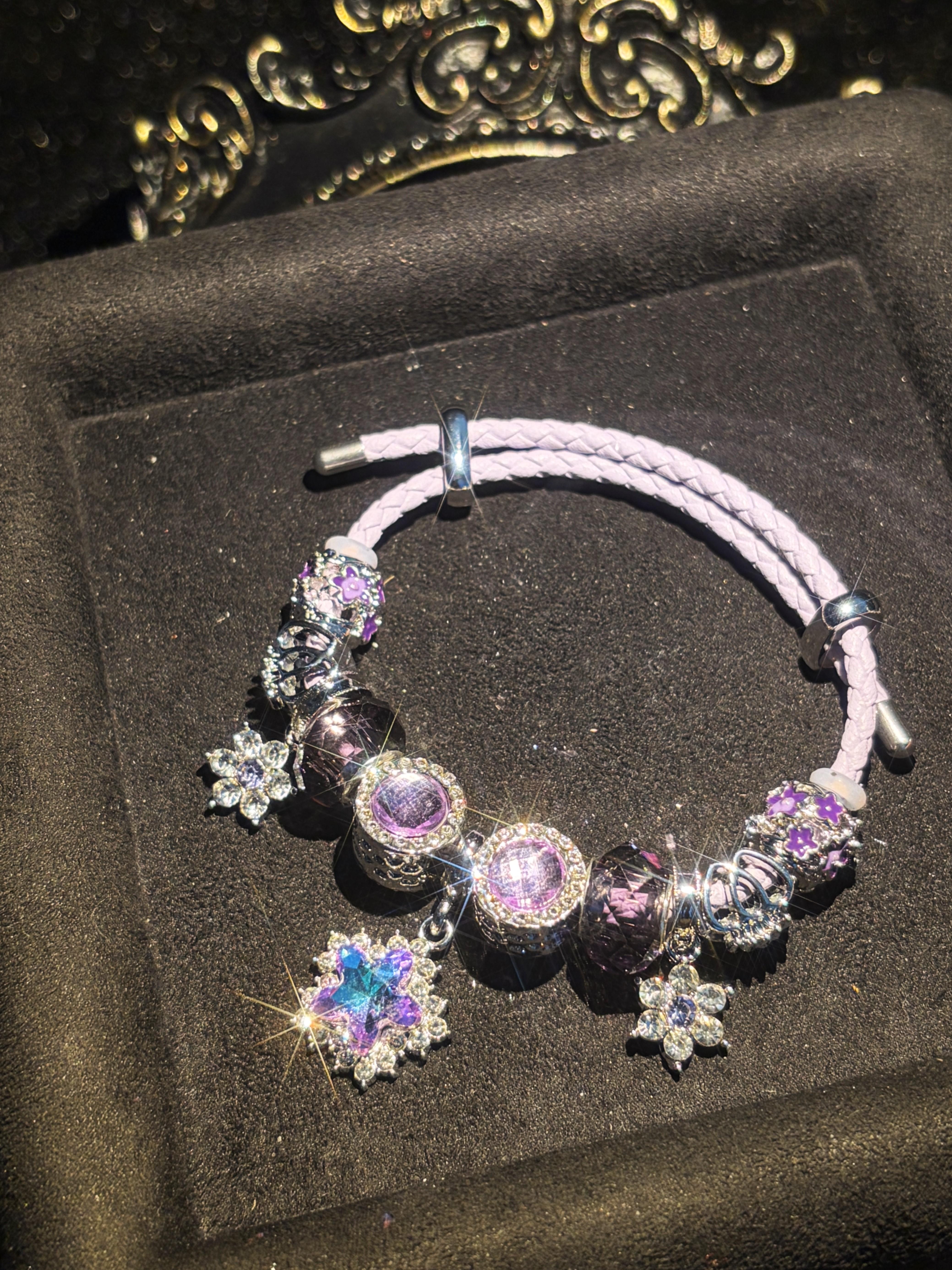 Purple Star & Flower Multi-Charm Braided Rope Bracelet - Sparkly Rhinestone Crystal Decor, Stackable Fashion Jewelry Gift for Women Purple Star & Flower Multi-Charm Braided Rope Bracelet - Sparkly Rhinestone Crystal Decor, Stackable Fashion Jewelry Gift for Women
