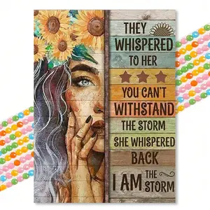 Vintage Wood Texture Diamond Painting, I Am the Storm Sunflower Design, Handmade Full Drill Art Decor for Living Room & Bedroom