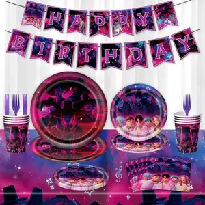 K-Pop Demon Hunters Boy Band Themed Birthday Party Decorations — 1st Birthday Supplies, Ambiance Props, Paper Plates, Banners, Birthday Decor + Tableware Set